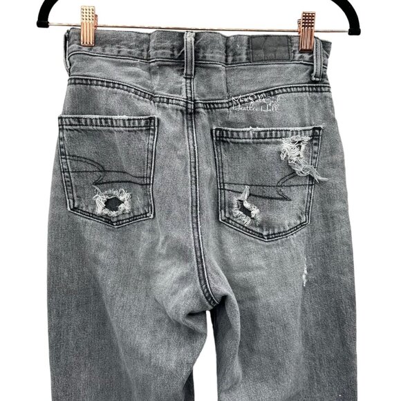 American Eagle Gray Ripped Distressed Skinny Straight Jeans Size 2 - Picture 4 of 7